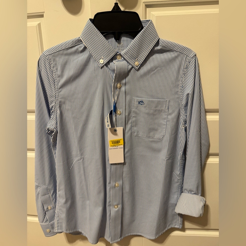 Boy’s Southern Tide Blue and White Striped Button Down